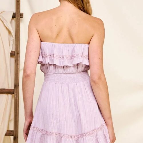 trendy bohemian strapless lavender dress bamboo textured strapless 746