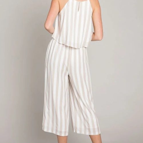 trendy bohemian striped jumpsuit white woven flowy culottes daisy 301