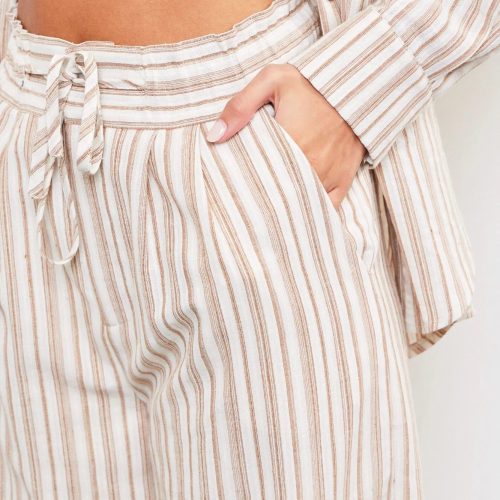 trendy bohemian striped linen pants tied waist band wide stripe 599