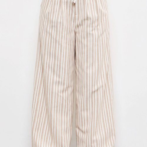 Striped wide-leg pants with a drawstring waist feature a tied waist band for style