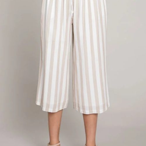 Striped wide pants in white and beige from the Woven Flowy Culottes collection