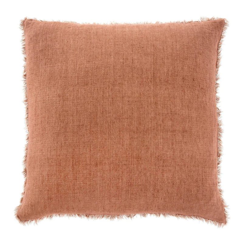 trendy bohemian terracotta colored square throw linen pillow daisy 802