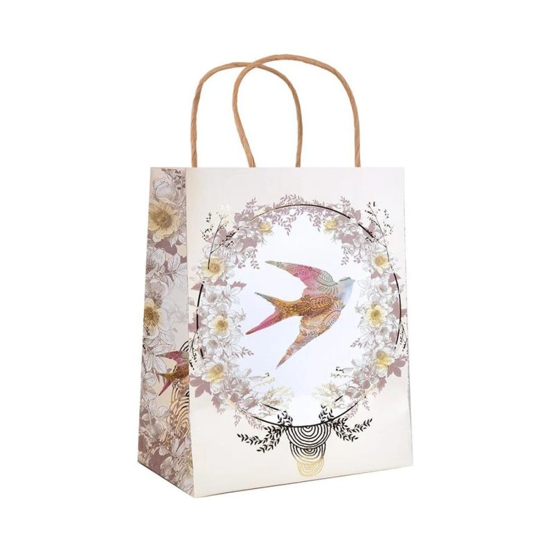 trendy bohemian white bag bird bird in flight gift bag daisy lane 379