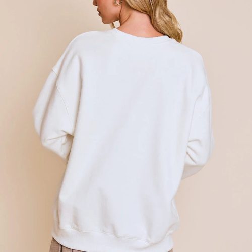 trendy bohemian white oversized sweater cheers graphic 175