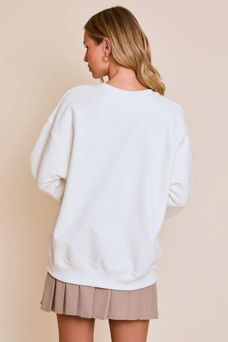 trendy bohemian white oversized sweater cheers graphic 175