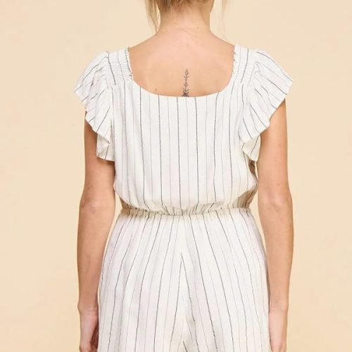 trendy bohemian white striped romper textured woven striped v neck 460