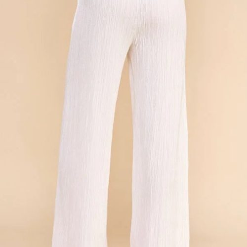 trendy bohemian white wide leg pants textured woven adjustable tie 754