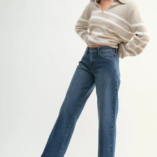 trendy bohemian wide leg blue jeans midrise slim wide leg denim 984