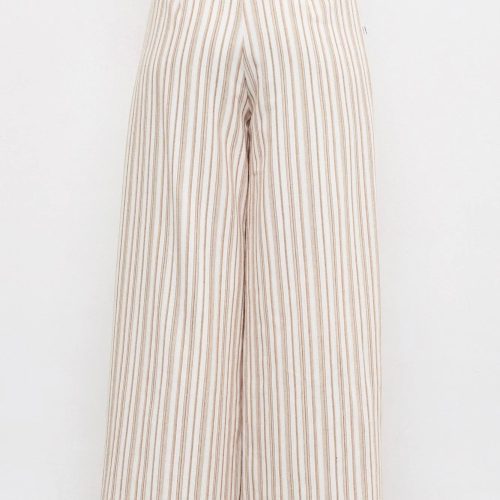 trendy bohemian wide leg pants vertical tied waist band wide stripe 214