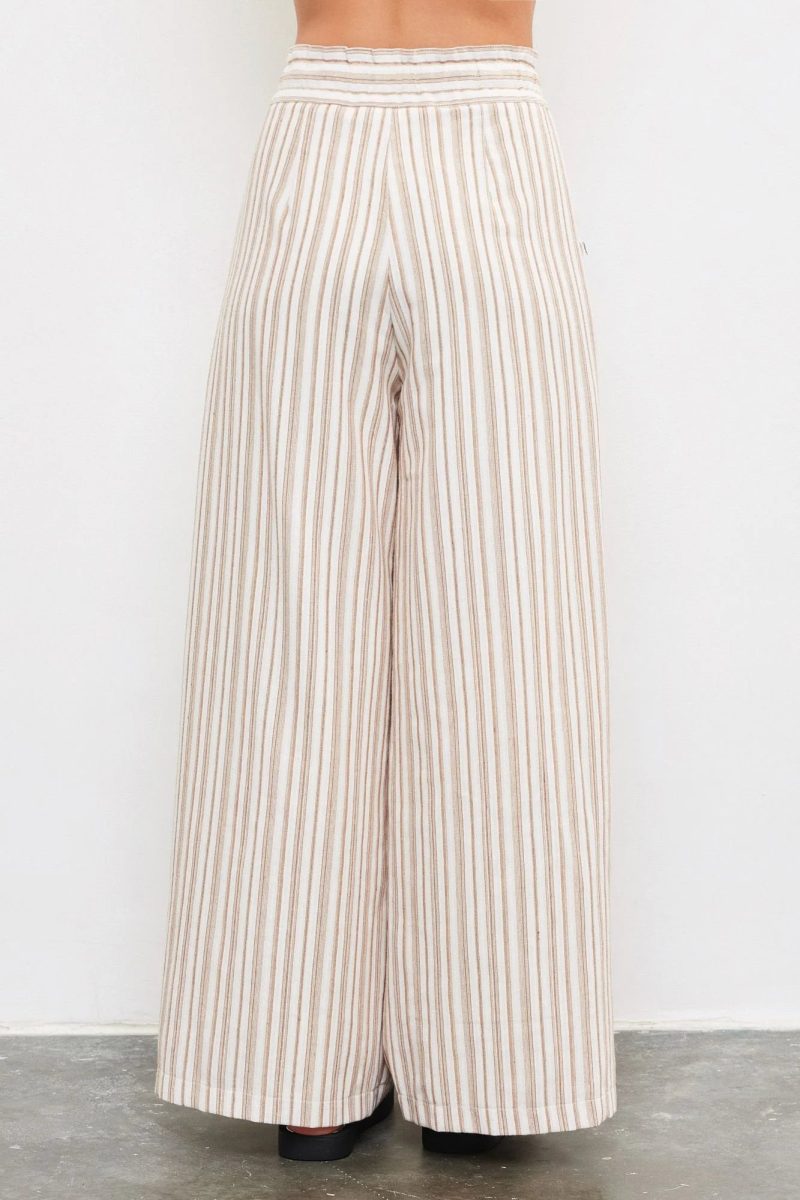 trendy bohemian wide leg pants vertical tied waist band wide stripe 214