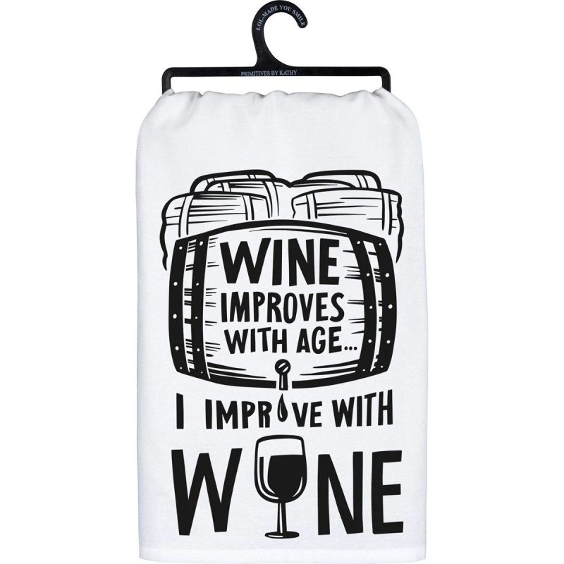 trendy bohemian wine answer bag wine improves with age dish towel 951