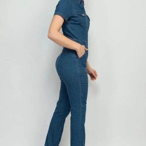 trendy bohemian woman blue jumpsuit woven denim jumpsuit daisy lane 693