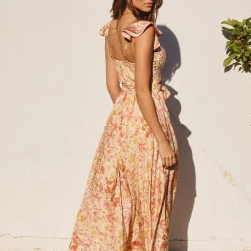 trendy bohemian woman floral dress sunny days corset top maxi dress 473