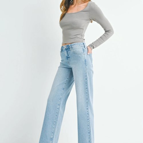 trendy bohemian woman gray off shoulder mid rise slim wide leg daisy 194