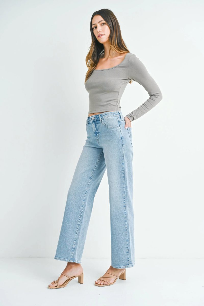 trendy bohemian woman gray off shoulder mid rise slim wide leg daisy 194