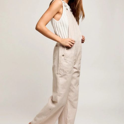 trendy bohemian woman sleeveless white wide leg stripe jumpsuit 221