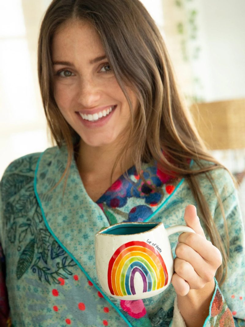 trendy bohemian woman white mug artisan rainbow coffee mug cup 193