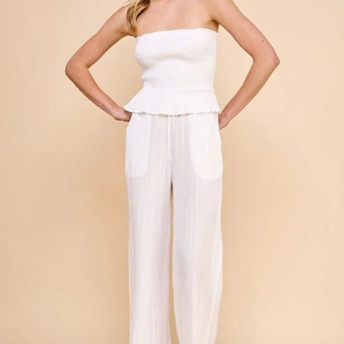 trendy bohemian woman white strapless textured woven adjustable tie 268