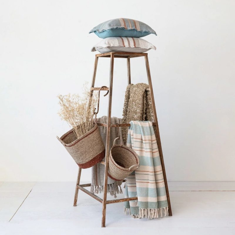 trendy bohemian wooden ladder style shelf woven cotton throw w 989