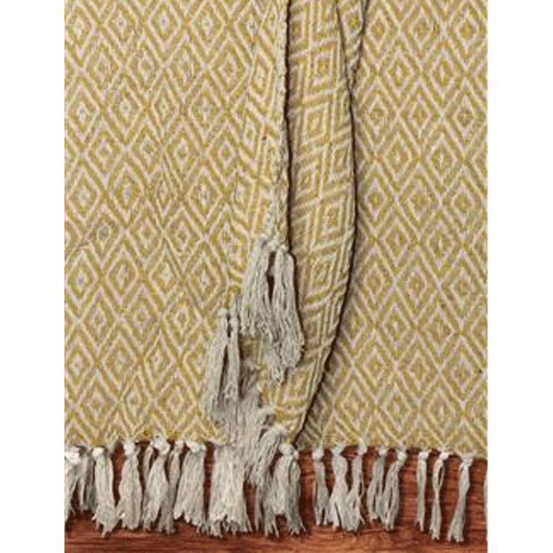 trendy bohemian yellow white throw woven yellow and ecru cotton 528